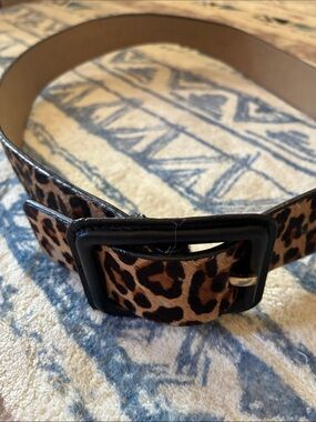 Talbots Brown and Black Leopard Print Hair-On-Hide Belt M
